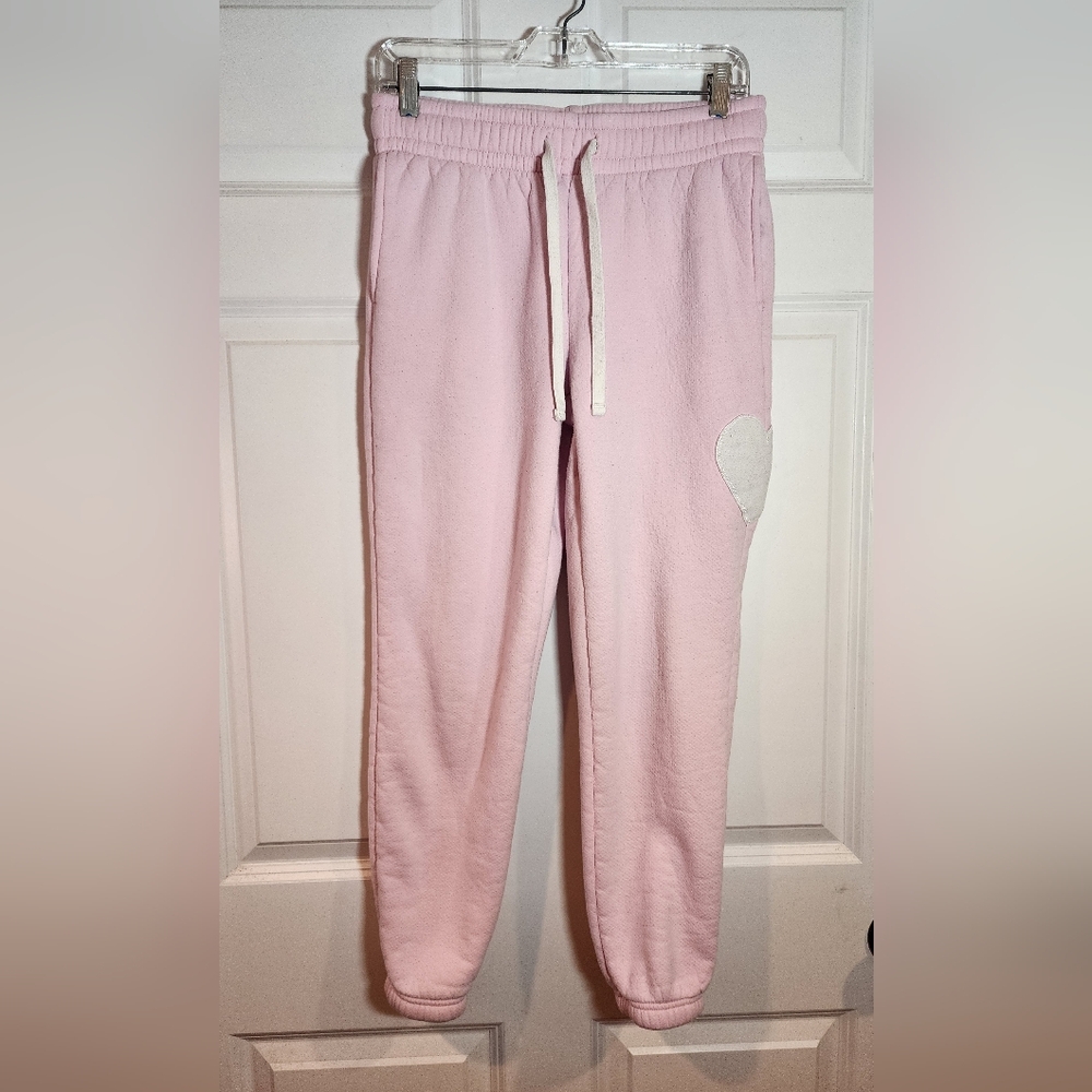 No Boundaries Pink Plush Lined Jogger Pants with Heart Patch Minor Wash Wear M